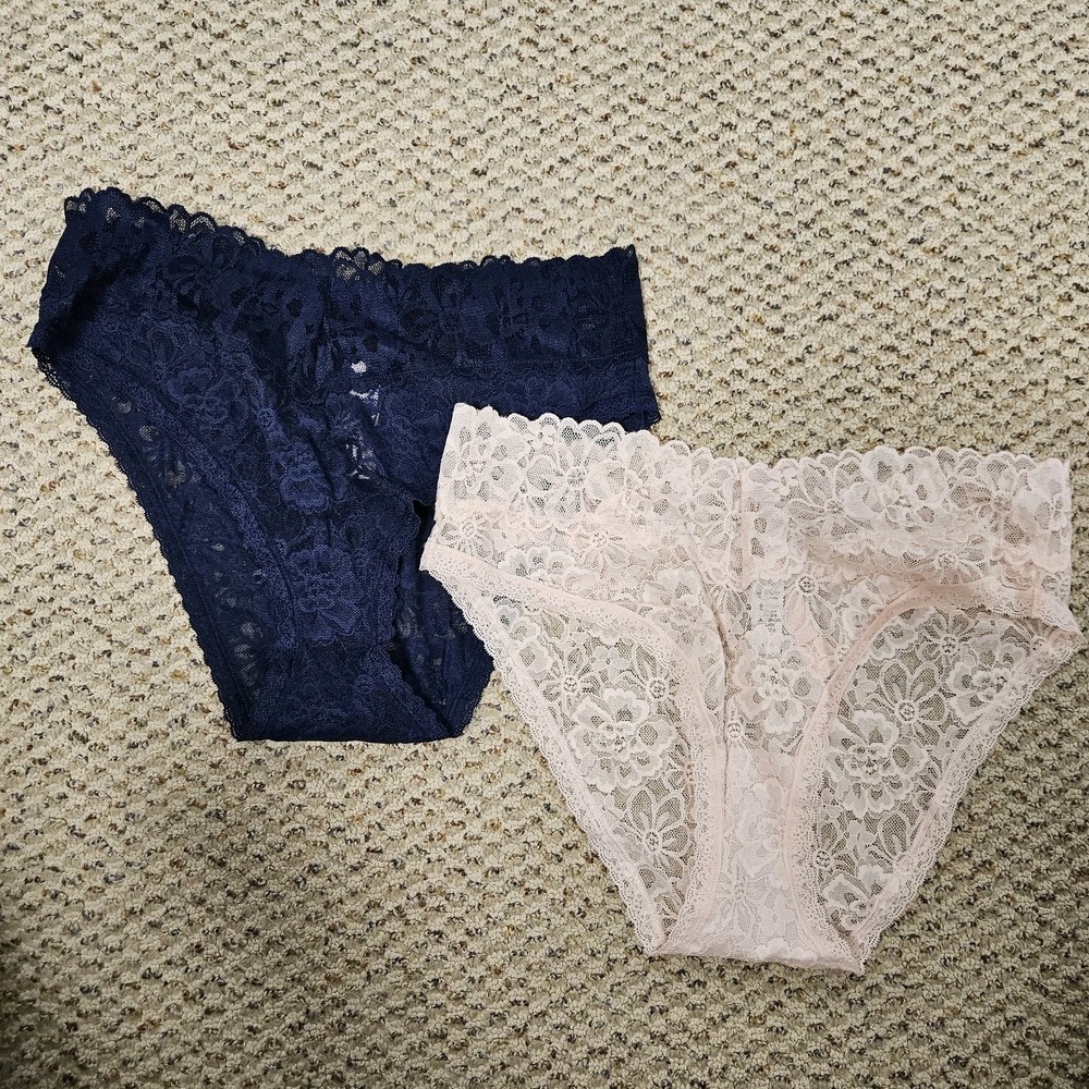 Lot of 2 - Victoria's Secret Lace High-Leg Cheeky Panty - Size L - Pink & Navy